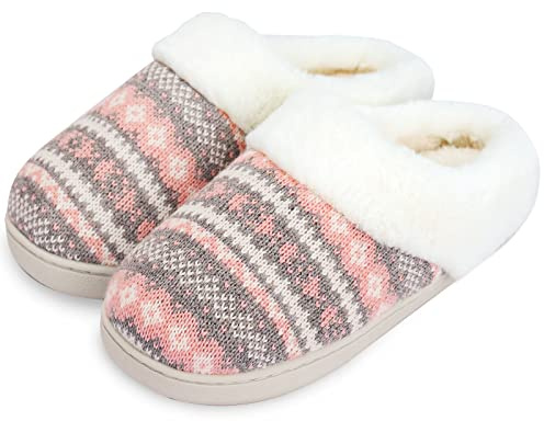 AONEGOLD Zapatillas de Casa para Mujer Invierno Cálido de Felpa Pantuflas de espuma viscoelástica Cómodas Antideslizante para Interiores y Exteriores(Rosa,Tamaño 42-43)