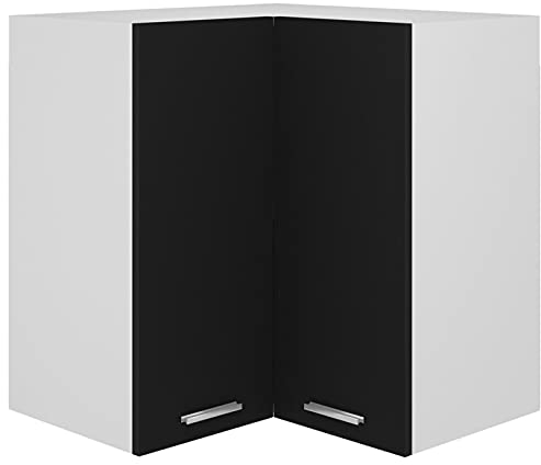 RONGQI Eckhängeschrank, Küchenhängeschränke, Küchenschrank Hängend, Wall Cabinet, Oberschrank, Wandschrank Küche, Schwarz 57x57x60 cm Spanplatte