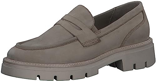 MARCO TOZZI Damen Loafer mit Plateau aus Leder Klassisch, Braun (Taupe Nubuck), 40