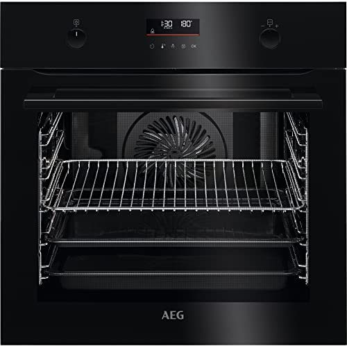 AEG BPE535060B Einbau-Backofen / Pyrolyse Selbstreinigung / Serie 6000 mit Ringheißluft: gleichmäßige Garergebnisse auf 3 Ebenen / Made in Germany / 45 Automatikprogramme / LED-Touchdisplay / Schwarz