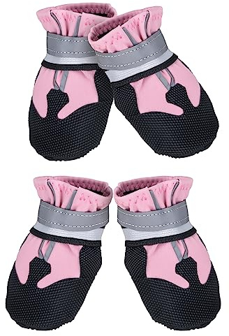 Dricar Bottes Chien, Ensemble de 4 Chaussures pour Chiens Antidérapant, Bottes de Protection pour Chien Imperméable pour Chiens de Taille Moyenne et Grande (XXL, Rose)