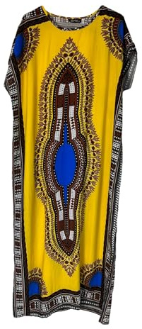 Lång maxiklänning i bomull för kvinnor, sommar, Dashiki, afrikanskt strandöverdrag, gUL, en storlek