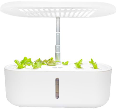 Holzsammlung Hydroponische Anzuchtsysteme, 10 Pods Smart Garden mit LED-Pflanzenlampe, 3,6L Wasserbehälter, Indoor Kräutergarten Kit, Höhenverstellbar, Weiß