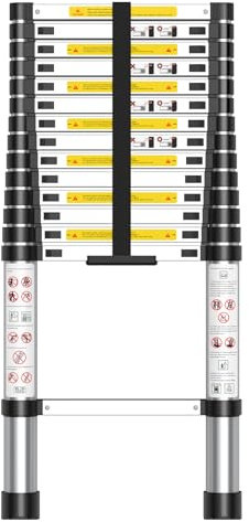 Escalera Telescópica de Aluminio y Plegable，Escalera Multiusos，Extensible、Portátil，Antideslizantes，Escaleras Telescópicas para Uso doméstico,Obra,Camper, Andamio,Piscina,Hogar,Carga 150kg，2.6M