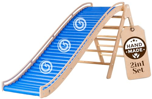 WoodsCraft 2in1 Wellenrutsche mit Kletterdreieck | Rutsche Outdoor & Indoor Rutsche | Kinderrutsche-Rollenrutsche: viele Sinneserfahrungen | Rutsche für den Garten | Klettern Kinder & Baby Indoor