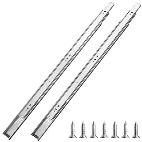 VEVOR Glissières de Tiroir, 10 Paires, Coulisses de Tiroir à Billes à Montage Latéral 600 mm Capacité de Charge 45 kg, Rail de Guidage en Acier au Carbone à Extension Complète pour Armoire Cuisine