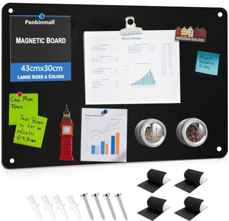 Magnettavla 42 x 30 cm A3 magnetisk väggmagnet magnetisk magnetboard, reptålig rostfritt stål självhäftande för tavla kontor kök kylskåp anteckningar och foton (svart)