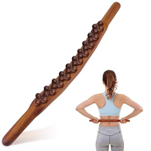Gua Sha Wooden Therapy Bâton de massage en bois avec 31 perles de massage, naturel et doux pour la peau, bâton de fascia en bois pour le dos, le cou et les jambes – Relaxation musculaire et massage