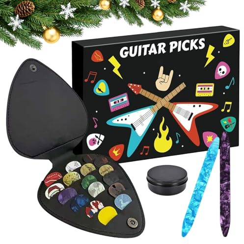 Adventskalender för gitarr - julkalender, ABS-trä, 24 dagars musikalisk nedräkning med plockar för akustisk elbas och ukulele-spelare med festlig design, idealisk