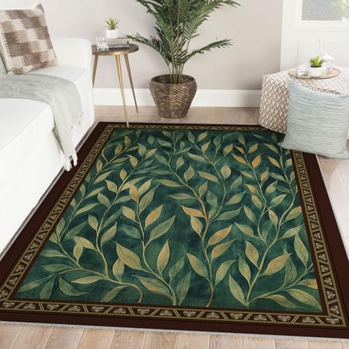LANDERSION 100x150cm Tappeto lavabile Acquerello Foglie salice verdi Tappeti per il soggiorno Morbido tappeto interno a pelo basso per l'ingresso Arredamento dell'ufficio dormitorio