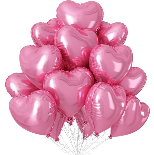 Heart Shaped Foil Balloons,50-60 Pieces, DIY Customizable with Pen, 19.69in, Includes Air Pump and Ribbons, Party Decoration (60PCS Pink Love Balloon)