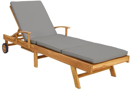XHNIFBN Chaise Longue en Teck Massif, Transat de Jardin Ajustable avec Roues et Table Coulissante Intégrée, Bain de Soleil en Bois pour Terrasse et Patio, 195 x 68 x 79 cm