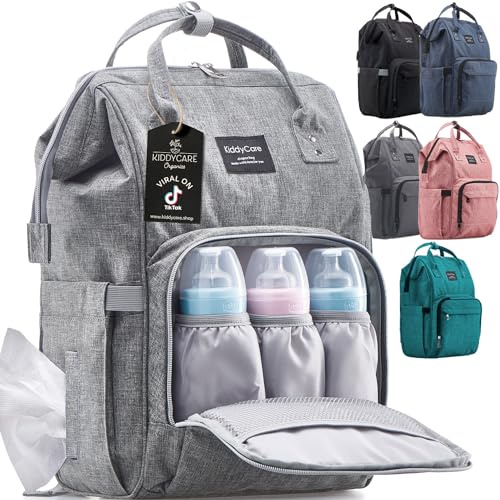 KiddyCare Multifunction Baby Changing Backpack | Diaper Bags for Mom & Dad | Unisex Stylish Waterproof Tote Bag | Spacious, Gray