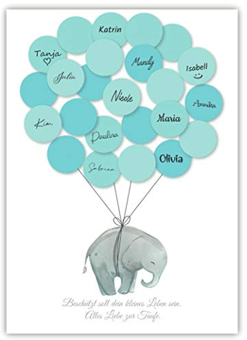 Pandawal dekoration pojke elefant gästbok alternativ set (blå) gästgåva för dop minne/souvenir för baby och barn skrivbar/fingeravtryck