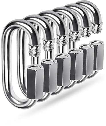 Quick Link, 304 Stainless Steel D Shape Locking Carabiner Keychain Buckle for Hiking Gym Set of 6