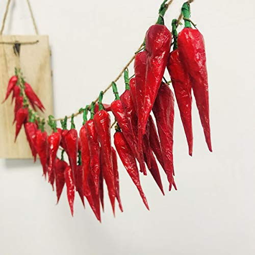 Riaxuebiy 5 Pack Simulation Chili Chaîne Artificielle Réaliste Faux Légumes Artificielle Poivron Rouge Faux Légumes Chili Corde Suspendue Décor À La Maison Accessoires De Photographie (Rouge Chili)