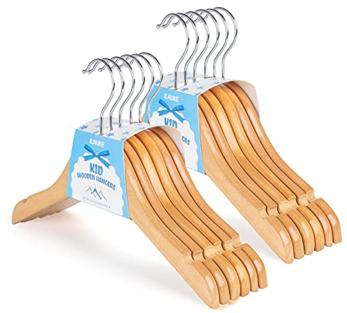 Grucce Appendiabiti in Legno,12 Grucce in Legno per Bambini con Tacche Antiscivolo,Grucce per Bambini di Qualità con Rotazione a 360°, per Vestiti da Bambini e Neonati,Lunghezza 30cm,Colore Naturale