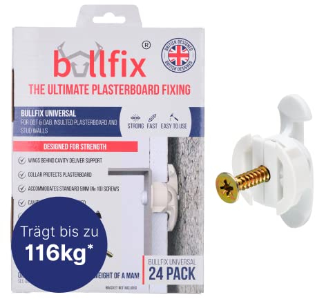 Bullfix Universal Gipskartondübel mit Schrauben für schwere Lasten, 24er Pack Gipskarton Dübel und Hohlwanddübel, Gipsdübel Tragkraft bis 116 Kg, Trockenbau Dübel, Schwerlastdübel