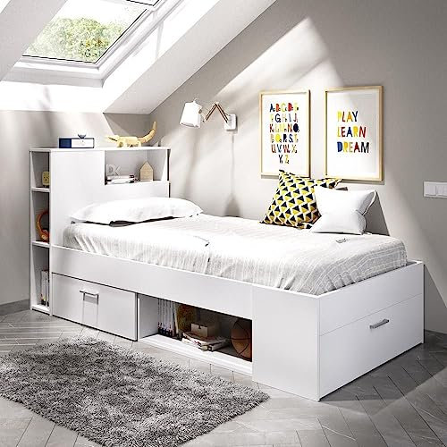 DEKIT GRUPO RIMOBEL Lanka, Cama Compacta de 90 x 190 con Cajones, Blanco, 96 x 99 x 218 cm