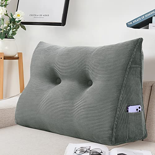 VERCART Rückenkissen Bett Rückenlehne Keilkissen Kopfteil Gepolstert Lesekissen Wandkissen Lendenkissen für Couch, Groß Sofakissen Kopfkissen, Stützkissen, Nackenkissen mit Leinen Bezug 60cm Grau