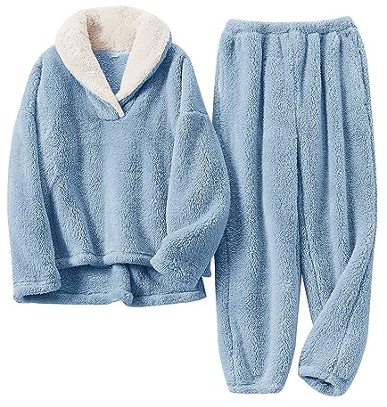 BOSECETA Fluffy Pajamas Set for Women Soft Comfy Fleece Pjs Pullover Pants Loose Plush Sleepwear Fuzzy Loungewear for Winter (Dark Blue,Medium)