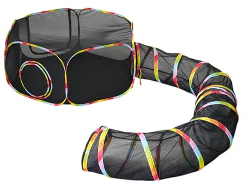ＡＷＨＡＯ Breathable Outdoor Cat Tent with Tunnel Kitten Tunnels Foldable Cat Outdoor Enclosure Kittens Play Tunnel Cats Tents for Outside Cats Playpen Set for Small Medium Large Kitten Dog Puppy,Rainbow