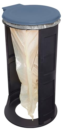 Gies Müllsackständer EcoRecycled, ø 41 x 12,5 cm, BPA-frei, Made in Germany, Kunststoff, für alle Müllsäcke bis 120L, Schwarz, Deckel Hellgrau