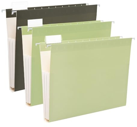 Beramon 6 Pack Extra Capacity Hanging File Folders Letter Size Reinforced Hanging Folders with 1/5-Cut Adjustable Tabs Expanding Hanging Folders for Filing Cabinet Organizer for Office Home, Green