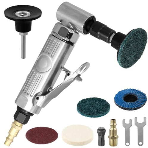 QWORK® Amoladora angular de 90° y muelas abrasivas de 50 mm - presión de funcionamiento 6,2 bar, velocidad de ralentí 12000 rpm - para pulido y esmerilado de precisión