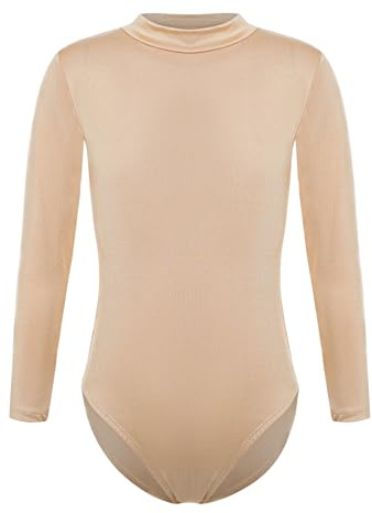 Miutii Kids Girls Basic Long Sleeve Gymnastics Leotard Ballet Dance Nude Unitards One Piece Bodysuit Dancewear Mock Neck Nude 7-8 Years