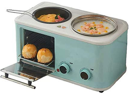 WOTZOV Máquina de Desayuno portátil multifunción 3 en 1, Mini Horno eléctrico, estación de Desayuno Familiar para Hornear y freír,Azul