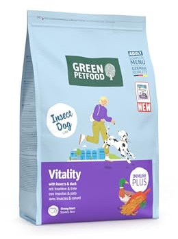 Green Petfood InsectDog Vitality con insetti e anatra (1 x 3 kg), per adulti, cibo secco di alta qualità per cani adulti, senza glutine, con vitamina E & C, basso contenuto di grassi, confezione da 1