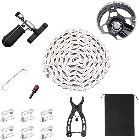 Fahrradkette, 6/7/8 Fach Fahrrad Kette, Fahrradketten 1/2 x 3/32 Inch 116 Glieder, Fahrradkette Werkzeug Set mit Zange Kettenschneider 3 teilige Magische Schnalle, für Mountainbike