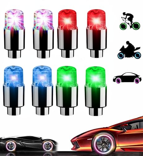 Syzplnwy LED-däckventilkapslar med blinkande ljus, lyser i mörkret, för bilar, SUV:ar, lastbilar, motorcyklar, cyklar, 8 st (4 färger)