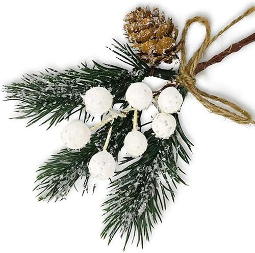 ZWLIYCHN Rami di abete artificiali, con bacche bianche, 8 pezzi, rami di abete artificiali, con pigne di pino, rami di bacche artificiali, per ghirlanda, fai da te, decorazioni per albero di Natale