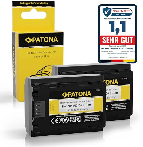 PATONA 2X Batteri för Sony NP-FZ100 FZ100 A7 A9 1600mAh | Batteri för Alpha 6600 6700 A6600 A6700 A1 A9II A7III A7IV A7R 7C 7CR 7S 7R FX3 FX30 A7C2 A7R3