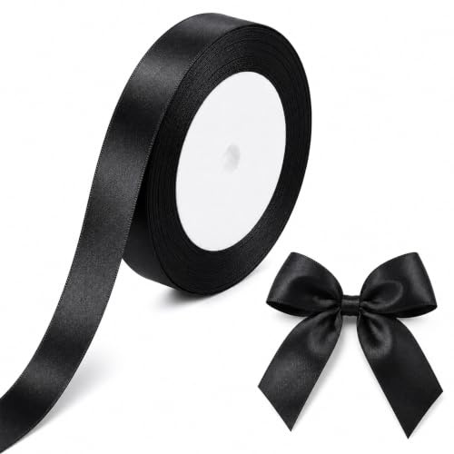 10mm Black Ribbons for Gift Wrapping, 22m Ribbons for Crafting, Valentine's Day Decorative Thick Fabric Ribbon Applicable to Card Making, Gift Wrapping Wedding Party Decoration
