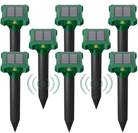 4 Pack Mole Repellent Solar Powered, IP65 Waterproof Gopher Chipmunk Repeller Outdoor, Groundhog Snake Repellent for Yard, Sonic Mole and Vole Deterrent Spikes, Effective Lawn and Garden Protection