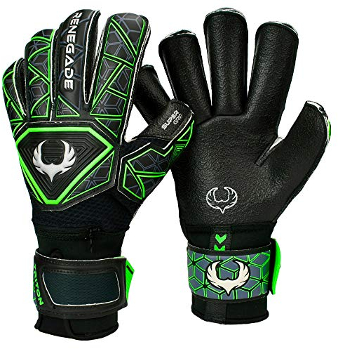 Renegade GK Triton Raider Torwarthandschuhe Pro Finger Schutz | 3.5+3mm Super XD Grip & 4mm Duratek | Schwarz & Green Fußball Torwart Handschuhe (Größe 5, Kinds, Junge, Mädchens, Roll Cut, Level 2)