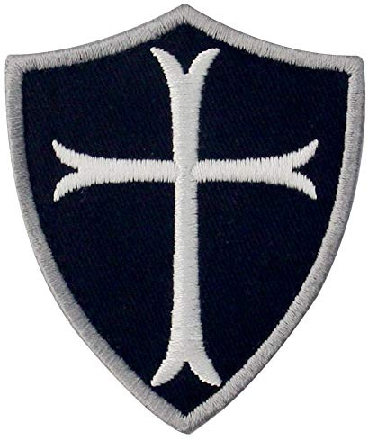 Caballeros templarios escudo cruzado militar moral Broche Bordado de Gancho y Parche de Gancho y bucle de cierre, Blanco negro