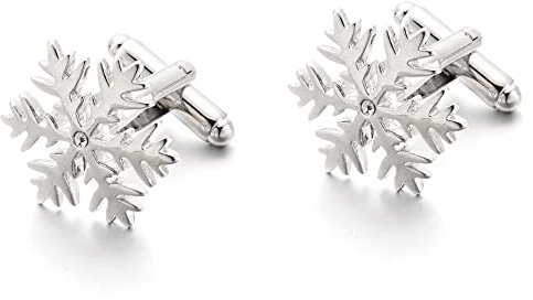 SHIPITNOW Silber Schneeflocke Manschettenknöpfe - Herren Heiligabend Cufflinks - Paarweise verkauft - Silber, Metall - 2cm x 2cm