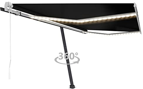 vidaXL Markise Automatisch mit LED Windsensor Sonnenmarkise Balkonmarkise Sonnenschutz Gelenkarmmarkise Standmarkise 400x300cm Anthrazit