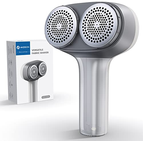 VASSON Fabric Shaver, Electric Lint Remover, Rechargeable Lint Shaver, Sweater Shavers to Remove Pilling, Large Fuzz Remover for Clothes Couch Furniture (Greyish White)