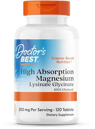 Doctor's Best, High Absorption Magnesium, 100% Chélaté avec TRAACS, avec Glycine et Lysine, 120 Comprimés végétaliens, Testés en Laboratoire, Sans Soja, Sans Gluten, Sans OGM