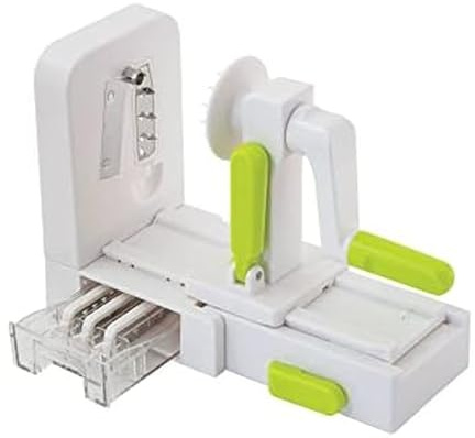 Farberware Professional Foldable Fruit And Vegetable Spiralizer Slicer Easy Store Fold And Lock With 4 Blades And Built In Blade Storage Caddy, White