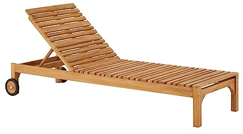 Sonnenliege Granada mit Rollen Teak Natur aus massivem Teakholz Verstellbarer Rücken Gartenliege aus Holz Teakholz Gartenmöbel