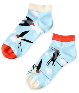 Dedoles Unisex Socks Cotton Funny Designs Football Bicycle Horses Plants Firefighter Gift Mismatched, color: Blue, design: Swallow Birds (ankle socks), size: 6-8