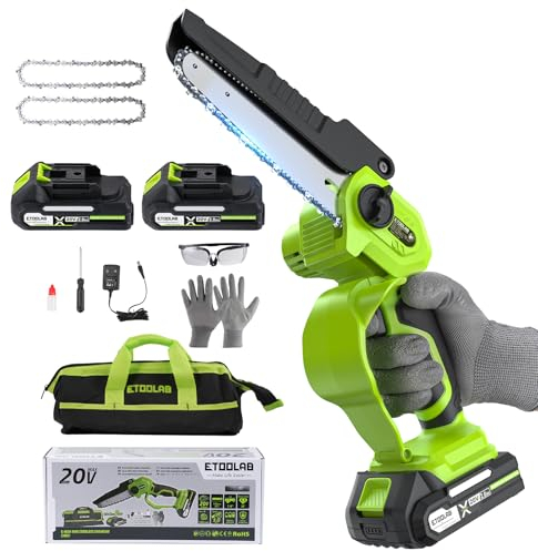Mini Kettensäge mit Akku, ETOOLAB 6 Zoll Kettensäge mit 2 Akku 2000mAh, 2 Ketten, Schutzbrille, Handschuhe, 2Akkus Kompitabel mit MK18V, Handkettensäge für Gartenarbeit Astbeschneiden Holzschneiden
