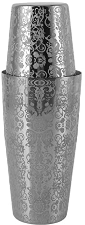 WPKD BLUEIY Shaker Cocktail,Shaker per Cocktail in Acciaio Inossidabile con Incisione,Mixer da Bar Boston,per Casa,Bar e Feste(Argento)