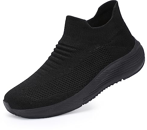 Womens Slip on Walking Shoes Comfort Lightweight Breathable Sock Shoe Non-Slip Mesh Casual Fashion Tennis Running Sneakers Black